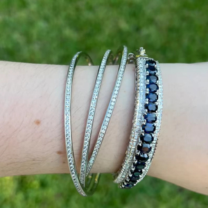 Solid 925 Sterling Silver 3 <b>Ring</b> Interlocking Diamond Bangle Bracelet Women's Trendy <b>Stainless</b> <b>Steel</b> Fashion Accessory - Product Image 1