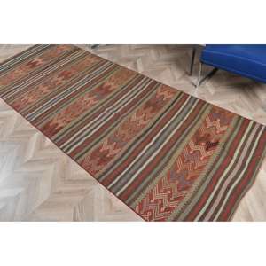 Turkish Rug, <b>Runner</b> 3.7x9.9 ft Rug, Kilim <b>Red</b> Solid Rug - Product Image 5