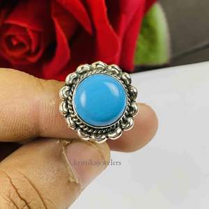 Anillo de Plata de Ley 925 Hecho a Mano con Turquesa Engastada en Bisel, Estilo Clásico, Joyería para Mujer, para Bodas y Fiestas, Regalo de San Valentín - Product Image 4