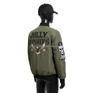 Chaqueta de bombardero para mujer Premium 230 GSM Poliéster Verde Oliva Parches bordados Diseño de logotipo personalizado Chaquetas de bombardero para mujer - Product Image 5