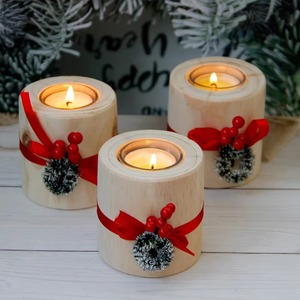 Venta al por mayor logotipo personalizable última llegada hermoso portavelas de madera para Tea Light Votive Pillar Taper para Navidad - Product Image 2