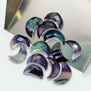 Multi Fluorite Faceted Crescent <b>Moon</b> Shape Gemstone Jewelry Making 12mm Loose Hand Carved Fluorite Carving <b>Moons</b> Briolette Beads - Product Image 4