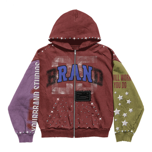 2025 New Design Custom Logo Distressed Blank <b>Men's</b> <b>Oversized</b> Pullover <b>Hoodie</b> with Zipper Acid Washed <b>Hoodie</b> for <b>Men</b> - Product Image 5