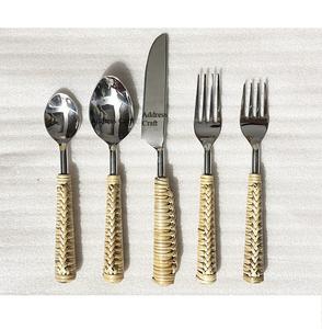 2025 Hot Selling Stainless Steel <b>Flatware</b> <b>Set</b> With Woven Wicker Handle Silverware Cutlery <b>Set</b> Spoon Fork <b>Flatware</b> <b>Set</b> Tabletops - Product Image 1