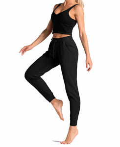 กางเกงสเวตเตอร์สำหรับผู้หญิงทรงหลวมเอวยางยืดดีไซน์เรียบง่ายมีกระเป๋าโลโก้ขาซ้ายสำหรับวิ่งโยคะ - Product Image 5