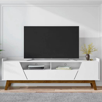 Nuevo Modelo, Diseño Moderno, Mueble de TV de Madera con Panel, 2 Puertas y 2 Niveles de Almacenamiento para Sala de Estar y Comedor