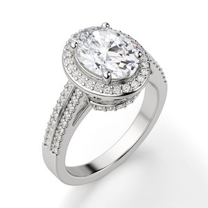 Anillo de compromiso de Halo oculto de diamante de corte ovalado para mujer - Product Image 2