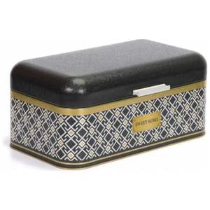 209x365x120mm Boîte à pain noire 9L Couvercle à charnière Rectangulaire Conteneur de stockage des aliments Motif sans couture Conception Lignes géométriques - Product Image 3