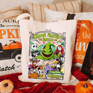 Bolsa de Regalo de Navidad 2025 con Diseño de Dibujos Animados, Bolsa de Mano de Moda con Diseño de Jack y Sally, Bolsa de Lona Impermeable de Gran Capacidad Personalizable - Product Image 2