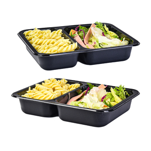 Bán buôn nhựa dùng một lần thực phẩm Takeaway container đen/trắng 2 khoang cpet thực phẩm khay cho lò - Product Image 1