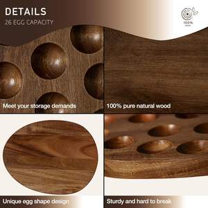 Plateau à oeufs 26 trous Plateau à oeufs en bois de teck réversible Plateau à oeufs farcis en bois pur naturel agrandi et épaissi Porte-oeufs en bois - Product Image 3