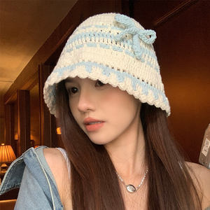 Crochet Fisherman Adult Seamless 56-58CM Women's Color-<b>Block</b> Knitted Summer Hand-Woven Hollow Bucket Casual Face-Slimming Hand - Product Image 1