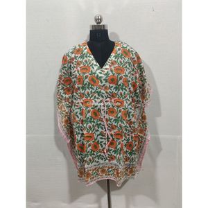 Robe caftan courte en coton de créateur indien Robe de maternité ample élégante avec décoration en dentelle Robe longue imprimée en gros - Product Image 3