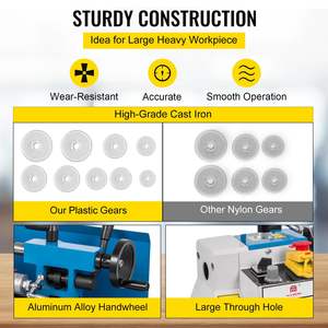 Mini tour à métaux de précision 7x14 pouces, 550W, vitesse variable 50-2500 tr/min, sur table, avec lampe mobile et engrenage en nylon pour outil de tournage - Product Image 4