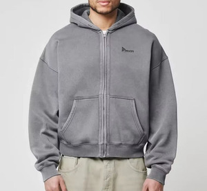 Sudadera con capucha de alta calidad estilo streetwear, personalizada, tallas grandes, con cremallera, hombros caídos, corte cropped, estilo boxy, chaqueta con cremallera, ropa de diseñador para hombre - Product Image 1