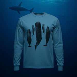 T-shirt a maniche lunghe con balene e creature marine: Balene Spermatiche che dormono nell'oceano, ideale per la promozione - Product Image 3