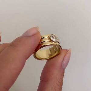 Anillo de Oro Sólido de 14K con Diamante Cultivado en Laboratorio de 0.51CT, Corte Redondo, Banda de 3 Capas, Único para Compromiso Romántico, Boda, Regalo Especial - Product Image 3
