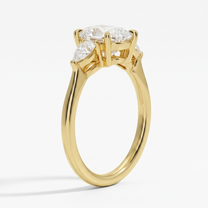 Bague à trois pierres en or jaune avec diamant taille poire 3 carats et pierres latérales taille poire, bijou de fiançailles classique pour femme, design personnalisé - Product Image 2