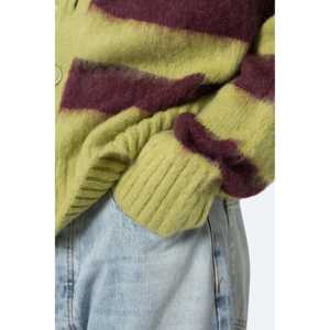 Cardigan en mohair rayé vert/marron et rose, coupe classique - Product Image 5