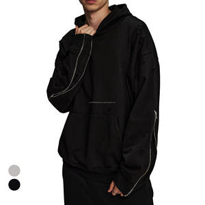 Nouveau sweat à capuche pour homme en molleton rétro français avec fermeture éclair sur les manches, 450 g, poids lourd, motif déchiré en 3D, fermeture éclair sur les manches, veste à capuche - Product Image 1