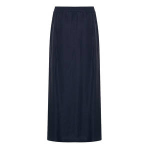 <b>Navy</b> Blue Linen Straight <b>Wrap</b> Skirt with Elastic Waist - Product Image 3