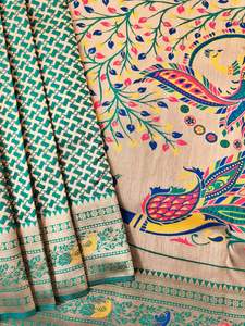 Sari de Seda Paithani Suave Premium con Tejido Zari y Pallu en Contraste, Ideal para Fiestas, para Mujeres Indias, Hecho en India, Sin Plazo de Entrega, En Stock - Product Image 5