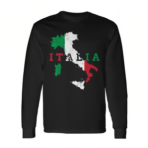 Italia <b>Map</b> Flag Long Sleeve T-Shirt Unisex Crew Neck Digital Printing Adult Promotional - Product Image 2