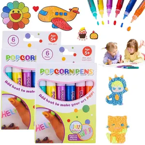 6 قطع من أقلام رسم فقاعات الفشار منتفخة سحرية يمكنك عملها بنفسك أقلام رسم ثلاثية الأبعاد ألوان آمنة للفن للأطفال