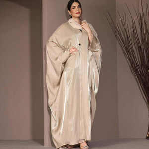 Abaya de prière modeste musulmane de Dubaï, faite à la main, à manches longues, anti-rides, ouverte, grande taille, en satin de soie brillant, manches chauve-souris, Corban - Product Image 3