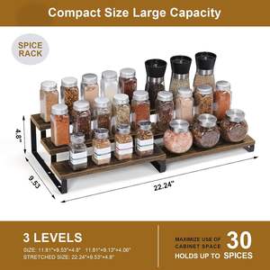 Organizador de especias de madera de 3 niveles para gabinete, organizador de estante de especias extensible para encimera de gabinete de cocina, Juego de 2 - Product Image 5