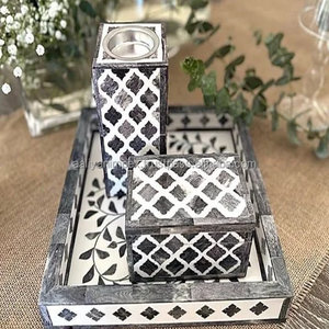 Ensemble de plateau de brûleur d'encens MOP blanc bleu brillant Mubkhar avec support de bobine de parfum intérieur de boîte à utiliser dans la maison hôtel meilleur à vendre - Product Image 2