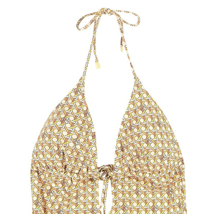 Traje de baño de una pieza para mujer, con cuello halter cruzado, estampado abstracto azul, cintura alta, en spandex y poliéster elástico - Product Image 4