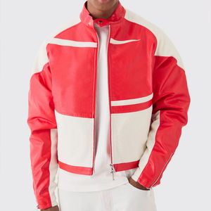 Venta al por mayor en línea al aire libre de alta calidad Chenille bordado Logo al aire libre chaqueta de la motocicleta chaqueta de carreras de cuero genuino para los hombres - Product Image 6