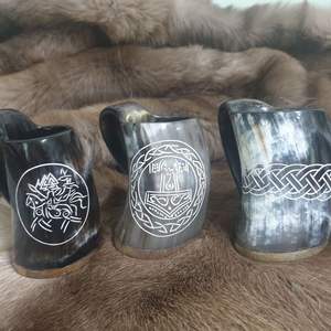 Viking Style Natural Horn <b>Mug</b> Premium Hand Carved Eco-Friendly Religious Buffalo Horn - Product Image 4