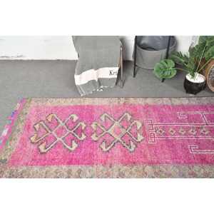 พรมตุรกีขนาด28นิ้ว x 11.9นิ้วแนววินเทจสไตล์คลาสสิกสีชมพูสีเบจผ้าขนสัตว์ลาเท็กซ์สำหรับวัยรุ่นทรงสี่เหลี่ยมผืนผ้าคลาสสิกสำหรับใช้ในห้องโถง - Product Image 2