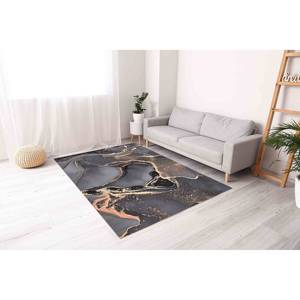 Alfombra de Mármol Gris y Dorado: Alfombra Decorativa Abstracta Brillante, Alfombra Delgada No Tejida - Product Image 2