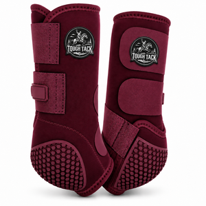Bottes de protection pour chevaux Tough Tack en néoprène bordeaux avec semelle Hex Grip pour l'équitation 2026 - Product Image 1