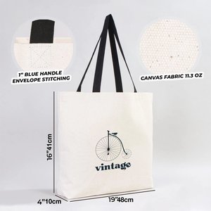 Custom 10 oz Cotton Canvas <b>Beach</b> Tote <b>Bag</b> with Black Handles 19 16 4 Inches Washable 48 41 10 cm - Product Image 2