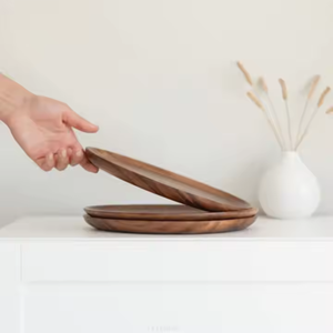 Plato Redondo de Madera de Acacia Ecológico para Servir Aperitivos, 50 Piezas MOQ por Crescent Crafts - Product Image 3