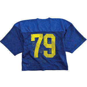 Camiseta de fútbol americano con estampado de malla de ojo de buey azul personalizada de fábrica Premium, camiseta de gran tamaño con cuello en V Retro Boxy Fit High - Product Image 3