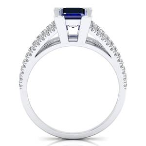 Anillo REYES Sparkle de Plata de Ley 925 con Zafiro Azul de Corte Esmeralda de 1 Quilate y Moissanita para Mujer, Regalo de Joyería Nupcial - Product Image 4