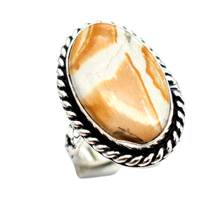 Anillos Religiosos Cristianos con Bisel de Latón, Gema de Jaspe Picasso Original, Corte Ovalado, Multigemas, para Bodas y Fiestas, para Mujer - Product Image 1