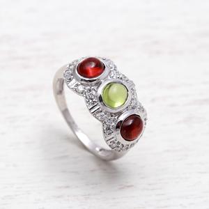 2023 diseño de tendencia hecho a mano 925 plata esterlina sólida peridoto granate anillo joyería fina para Bodas de niñas al por mayor - Product Image 4