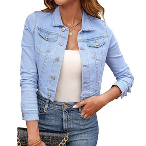 Veste en jean légère décontractée Veste basique pour femme Manches longues 4 couleurs Veste courte brodée OEM ODM pour femme Veste à capuche en jean - Product Image 1