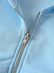 New Colour Wholesale Custom-Made Women's <b>Zip</b>-<b>Up</b> Jacket Solid Color Sweatshirt With Zipper Hoodies and Crop <b>Top</b> for Logo - Product Image 6