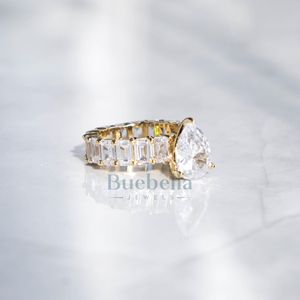 Women's S925 Silver 18K Solid Gold VVS Moissanite Pear & Emerald Side Cut Engagement <b>Ring</b> for <b>Men</b> - Product Image 2