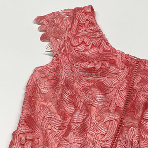 Haute qualité rose col rond manches courtes <span class=keywords><strong>dégradé</strong></span> garni robe moulante pour les femmes en mousseline de soie florale dos nu fermeture éclair dentelle - Product Image 2