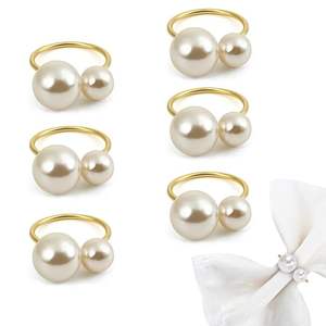 Circle Shape Napkin Ring <b>Set</b> of <b>6</b> Elegant Napkin Ring Holder Pearl Napkin Rings Holder <b>for</b> <b>Dinner</b> Party Wedding - Product Image 4