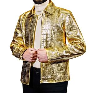 Veste de motard vintage en cuir peau de serpent avec col montant et logo sur le devant Fermeture à glissière respirante et coupe-vent pour homme - Product Image 3