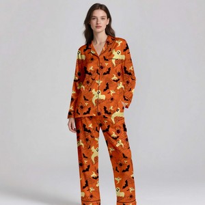 Luxury Elegant Adult <b>Silk</b> Satin Pajamas Set Summer Spring Lightweight Breathable Digital Printed Sleepwear Comfortable Fabric - Product Image 6